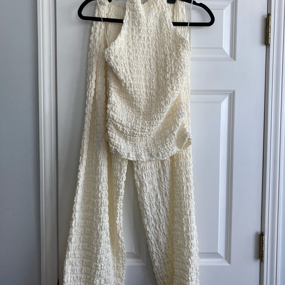 Elegant Cream Textured Jumpsuit